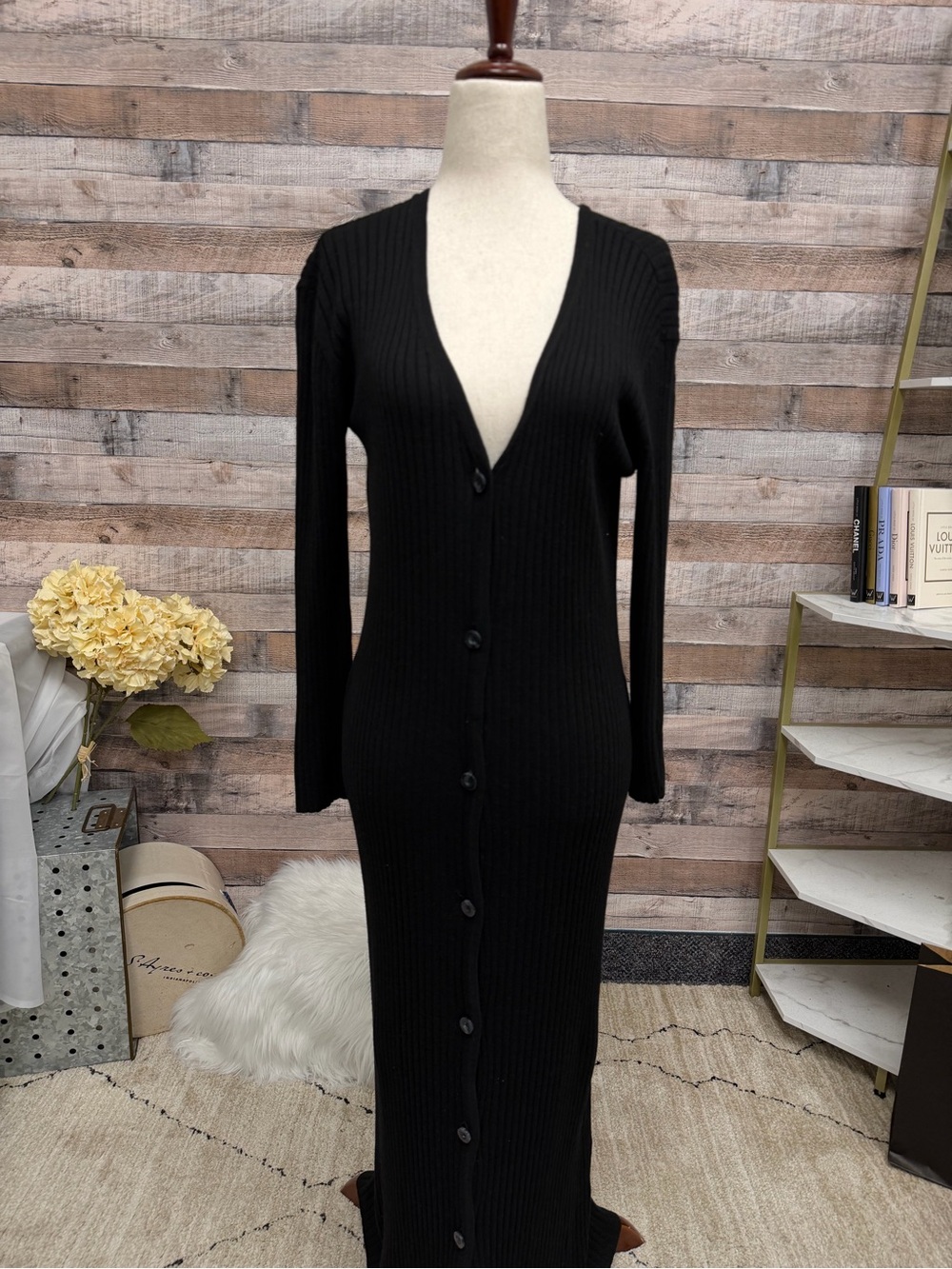 Victoria Secret black ribbed knit cardigan dress small